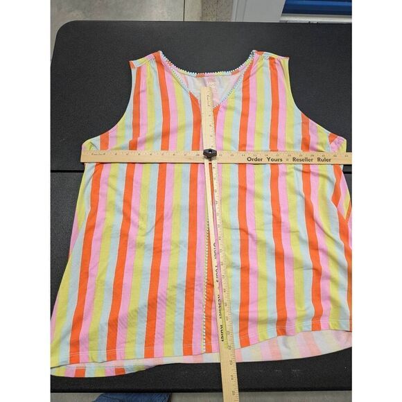 Lands' End Light Weight Trimmed Tank Top, Papaya Orange Multi Stripes Women's 2X - Picture 6 of 6